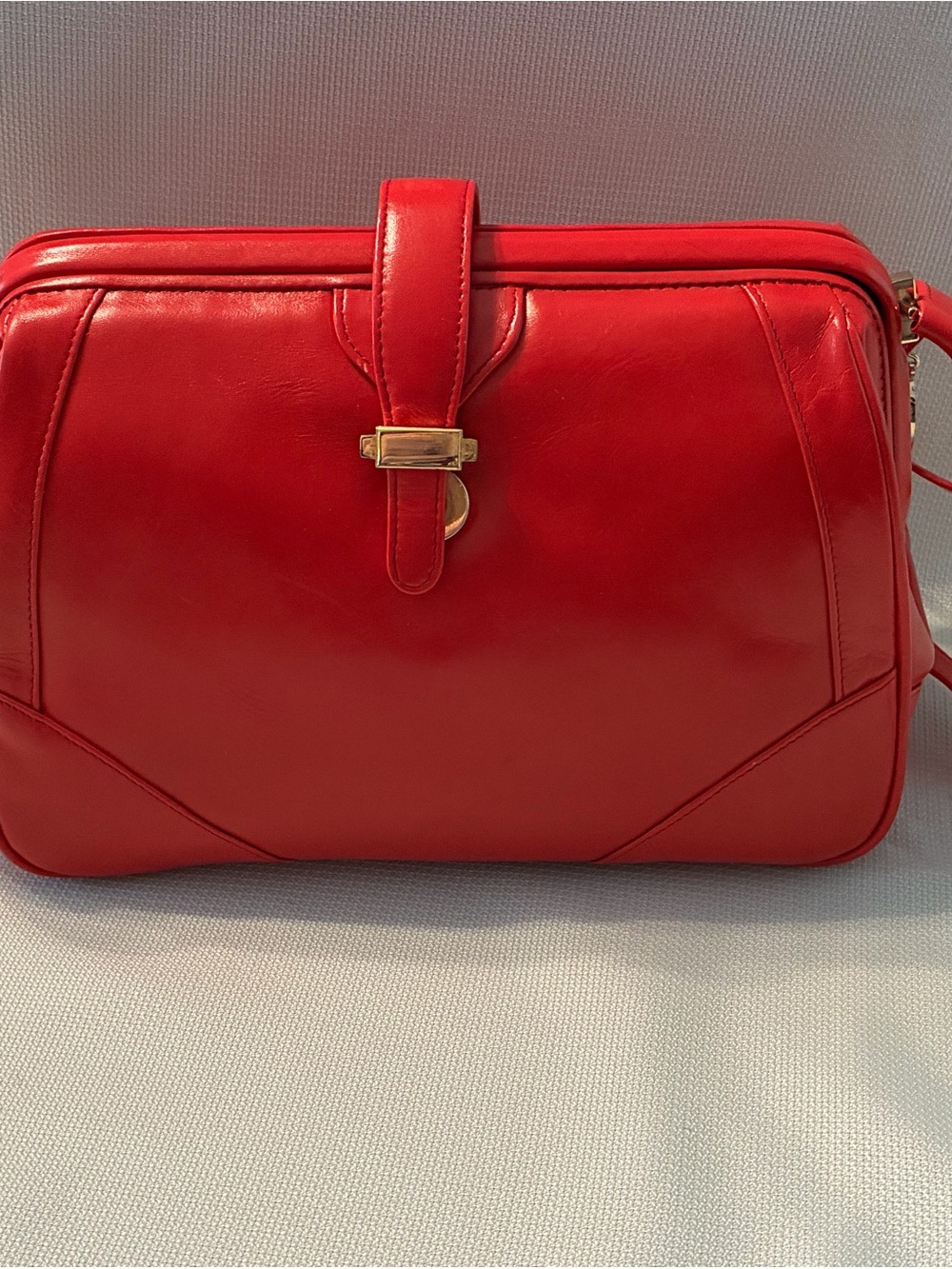 Red Leather Etra Crossbody Bag with Gold Hardware
